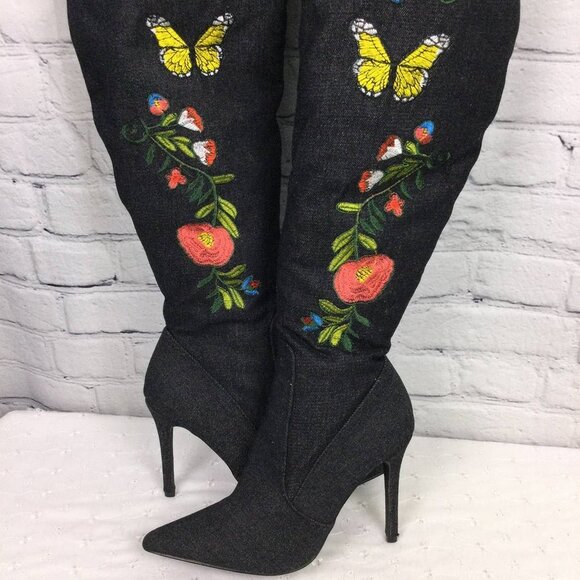 " BUTTERFLY DENIM DREAMS " Black Denim with Embroidery ( BRAND NEW !! ) - Picture 1 of 7